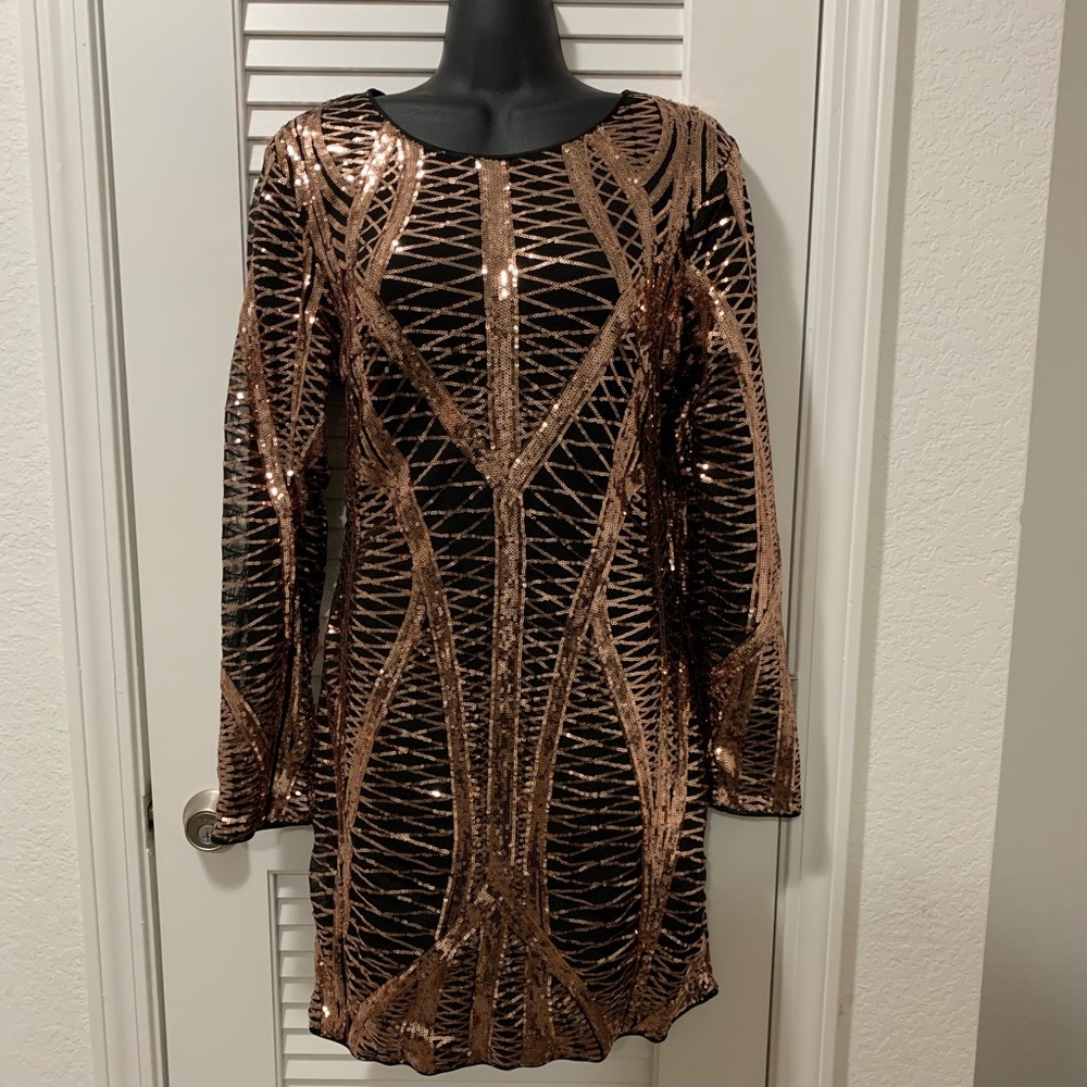 Black and Rose Gold Sequin Bodycon Dress Size L